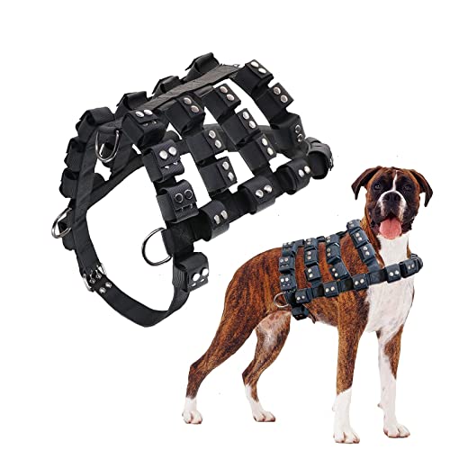 Weighted Tactical Dog Vest, No Pull Harness Symmetric Weight Pockets for Muscle & Weight Loss, Fit Pitbull GSD Husky, Heavy Nylon Service Harness Black - size: Dog's Waist 36.0"-43.0" | VEST ONLY