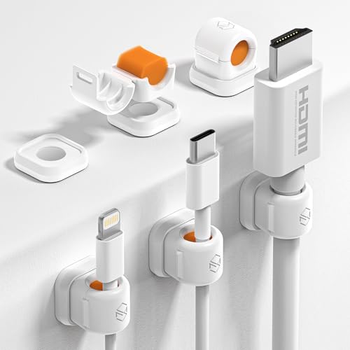 Sinjimoru Magnetic Cable Clips 6 Pack, Cord Organizer for Desk, White - color: White