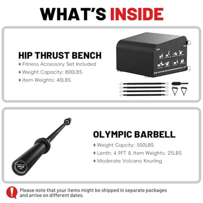 PAPABABE Hip Thrust Bench & Fitness Accessories Set, All-in-One Glute Box, Angled Hip Thrust Box with Anti-Slip Tread, Durable Jump Box at Home Gym, Core & Ab Workout Strength Training