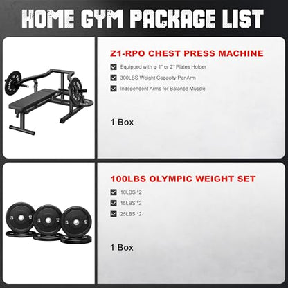 Chest Press Machine, GOIMU Z1-PRO Weight Bench Press Machine with Independent Arms, Adjustable Flat Incline Bench Press for Chest, AB Workout Home Gym Equipment - color: Black-100lbs Weight Set