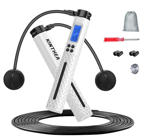 KINTHEA 2 in 1 Smart Jump Rope with Counter and LED Display, Cordless Jumping Rope with Counter for Women, Men, All Age, Adjustable Skipping Rope for Cardio Fitness in Limited Home Space & Outdoor - color: White