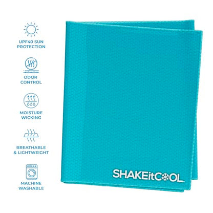 SHAKEitCOOL Extended Size Cooling Towel – Be Cool in Style - Heat Relief, Soft, Lightweight, Sun Protection, Easy Clean - Perfect for Biking, Hiking, Running, Yoga, Golf, Gardening - Teal M - color: Teal