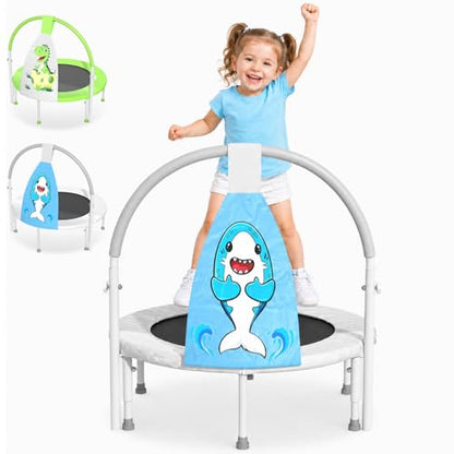 36" Toddler Trampoline, 3FT ASTM Certified Foldable Mini Trampoline for Kids with Animal Pattern, Kids Trampolines Indoor with Foam Handle, Gifts for Boys&Girls