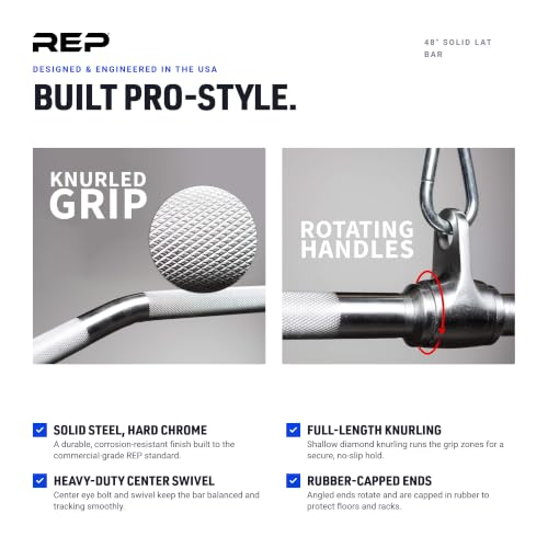 REP Fitness LAT Pulldown and Low Row Cable Machine Attachments and Functional Trainer Attachments – Curl Bar, D-Handle, Ankle Cuff, Tricep Rope, Sports Handle, Straight Bar, Row, Chinning Triangle - style: 48 Solid Lat Bar Pro Style
