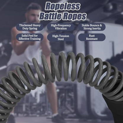 2nd Gen Ropeless Battle Ropes for Home Gym, Heavy Duty Portable Cordless Battle Ropes with Integrated Spring (No Screws), Weighted Exercise Rope for Men & Women, HIIT Workout Equipment