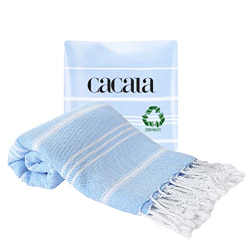 Cacala 100% Turkish Cotton Kitchen Tea Towels, Highly Absorbent Luxury Soft Quick Drying Dish Towel with Hanging Loop for Gym, Yoga, Bath, Sports, Cleaning and Kitchen (23 x 36), Blue - color: Blue