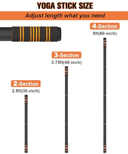 Queension 5ft Yoga Stick Adjustable Stretching Bar for Mobility & Balance - color: Black