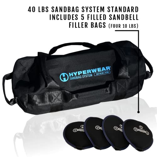 HYPERWEAR Adjustable Sandbag System, Heavy-Duty with Handles & Pre-Filled SandBell Filler Sandbags (25, 40, 80, 160 lbs) - color: SM 40 lbs Standard 4 Sandbells - Blue, size: 40 lb (4 x 10 lb SandBells)