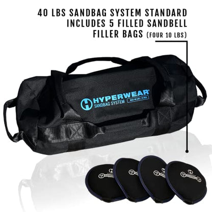 HYPERWEAR Adjustable Sandbag System, Heavy-Duty with Handles & Pre-Filled SandBell Filler Sandbags (25, 40, 80, 160 lbs) - color: SM 40 lbs Standard 4 Sandbells - Blue, size: 40 lb (4 x 10 lb SandBells)