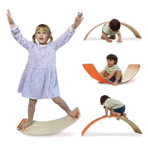 New Bounce Balance Board - Premium Wooden Wobble Board for Exercise & Balance Training - Supports Up to 480 Lbs. - Versatile Rocking Balance Boards for All Ages - size: Small, 10"x 27"