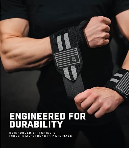 Gymreapers Weightlifting Wrist Wraps (IPF Approved) Professional Quality Wrist Support with Heavy Duty Thumb Loop - Best Wrap for Powerlifting Competition, Strength Training, Bodybuilding - color: Gray/Usa