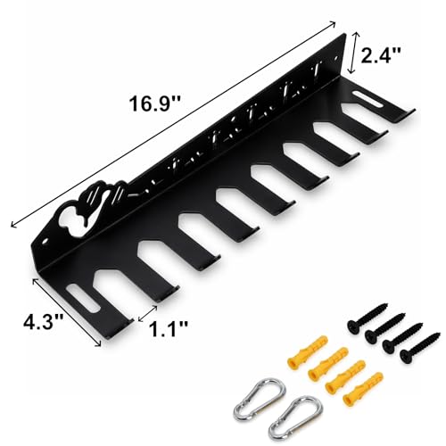 DEAYOU Home Gym Storage Rack Wall Mount, 9 Hook Gym Accessories Organization, Multi-Purpose Gym Equipment Hanger for Barbells, Resistance Bands, Jump Ropes, Lifting Belt, Row Handles, 16.5"