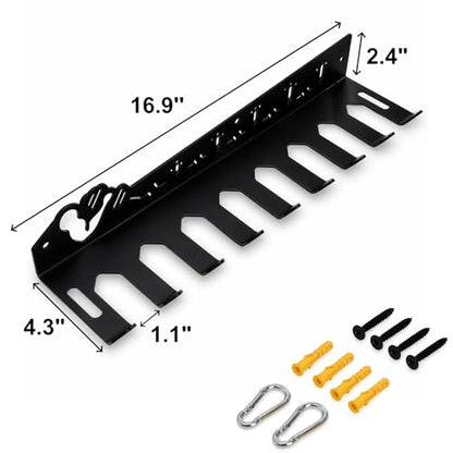 DEAYOU Home Gym Storage Rack Wall Mount, 9 Hook Gym Accessories Organization, Multi-Purpose Gym Equipment Hanger for Barbells, Resistance Bands, Jump Ropes, Lifting Belt, Row Handles, 16.5"