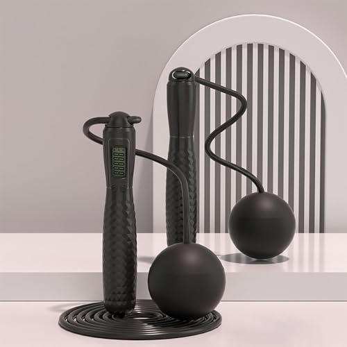 Cordless Jump Rope with Counter - Ropeless Jump Rope 2 In 1 with Large Cordless Ball-Weighted Jump Rope for Women with LCD Display