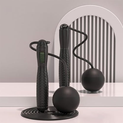 Cordless Jump Rope with Counter - Ropeless Jump Rope 2 In 1 with Large Cordless Ball-Weighted Jump Rope for Women with LCD Display