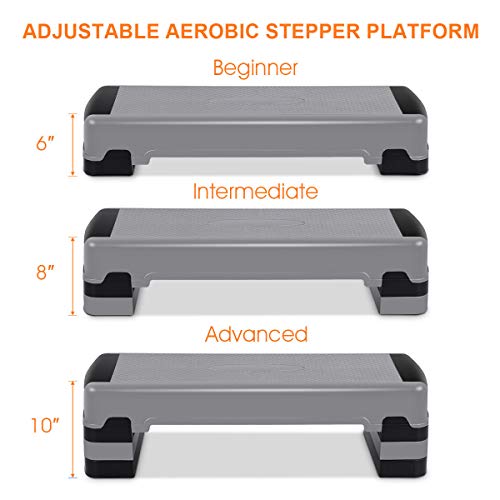 Giantex 35" Aerobic Step, Non-Slip Surface, Height-Adjustable 6" - 8" - 10" Step Aerobics Platform, Workout Fitness Equipment Stepper Trainer, Exercise Step Platform with 3 Riser