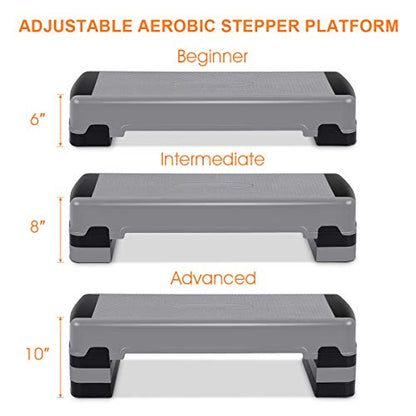 Giantex 35" Aerobic Step, Non-Slip Surface, Height-Adjustable 6" - 8" - 10" Step Aerobics Platform, Workout Fitness Equipment Stepper Trainer, Exercise Step Platform with 3 Riser