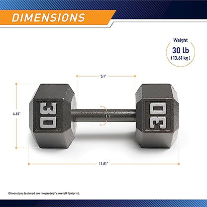 Marcy Cast Iron Hex Dumbbells Collection - Available size from 3-lb to 100-lb, SOLD INDIVIDUALLY - style: 30lbs