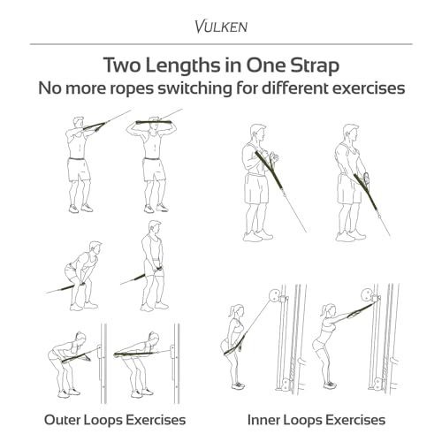 Vulken Tricep Rope Cable Attachment. Two Size in One Extra Long Pull Down Rope. Triceps Extension Straps Gym Equipment. Home Workout Handles for Resistance Bands.