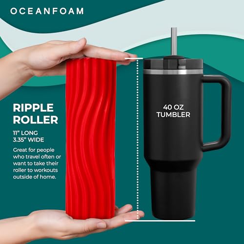 Ripple Travel Foam Roller (11" x 3.35") Firm Mini Foam Roller for Physical Therapy, Deep Tissue Massage, Back Pain - High Density, Ergonomic Wave Textured - Yoga, Pilates, Exercise (Red) - color: Red