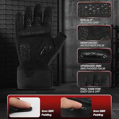 Weight Lifting Gloves for Men Women, Workout Gloves with Wrist Wrap Support, 5MM SBR Palm Padding, Half Finger Breathable Gym Gloves with Non-Slip Grip for Weightlifting, Training, Pull Ups - size: Small