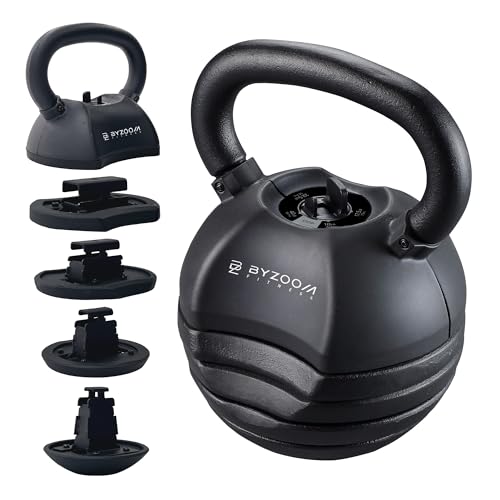 BYZOOM FITNESS Pure Series Adjustable Kettlebell 30/40/50LB - 5-IN-1 Weight Change, Patented Quick-Change Machenism, Ergonomic Curved Handle for Home Gym, Strength Training, HIIT, White OR Black - color: 40LB Black
