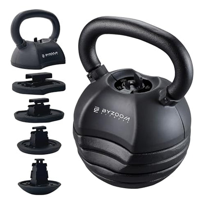 BYZOOM FITNESS Pure Series Adjustable Kettlebell 30/40/50LB - 5-IN-1 Weight Change, Patented Quick-Change Machenism, Ergonomic Curved Handle for Home Gym, Strength Training, HIIT, White OR Black - color: 40LB Black