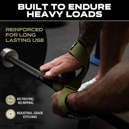 Battle Bunker Lifting Straps for Weightlifting – Padded Wrist Straps for Deadlifts & Pull-Ups – Reduce Wrist Pain, Improve Grip Strength & Lift Heavier – Gym Straps for Strength Training - color: OD Green