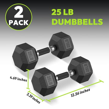 HANDBODE Hex Dumbbell Set 2.5-65 lb, Rubber Encased Hex Dumbbells for Home Gym, Weights Dumbbells Set of 2 Hand Weights for Strength Training & Fitness Exercise - size: 25 lb, Pair, style: Comfort Grip