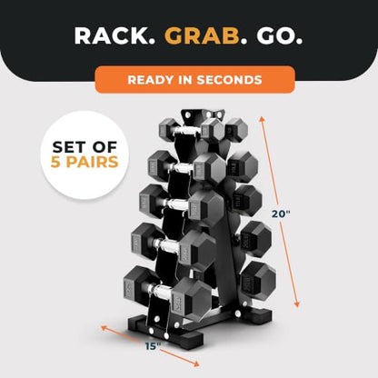 BalanceFrom Rubber Coated Hex Dumbbell Weight Set with Storage Rack, 100LB or 150LB or 200LB Set, 5-20 lbs or 5-25 lbs or 10-30 lbs Pairs - style: 150LB Set with Rack
