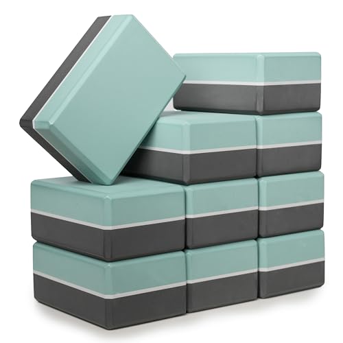 4" Striped Yoga Block, 10 Pack Bulk EVA Foam Yoga Blocks, Firm and Supportive Yoga Brick, Balance Foam for Stretching, Pilates, and Workout, 4" x 6" x 9"