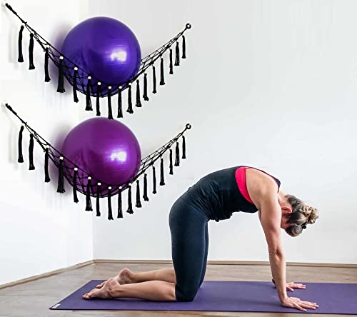 Exercise Ball Holder Yoga Ball Rack Corner Hanging Storage Net or Hammock for Fitness Ball Balance Ball Organizer Pregnancy Stability Ball Swiss Balance Ball for Yoga Studio and Gym