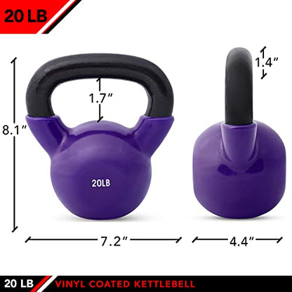 JFIT Kettlebell Weights Vinyl Coated Iron - style: 20lb (Purple)