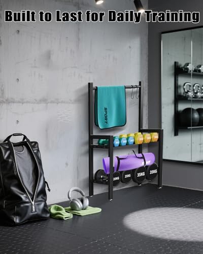Two Tier Dumbbell Rack 20 IN Length Adjustable small Weight Rack Stand Holder For Home Gym Dumbbells Kettlebells (Rack Only)
