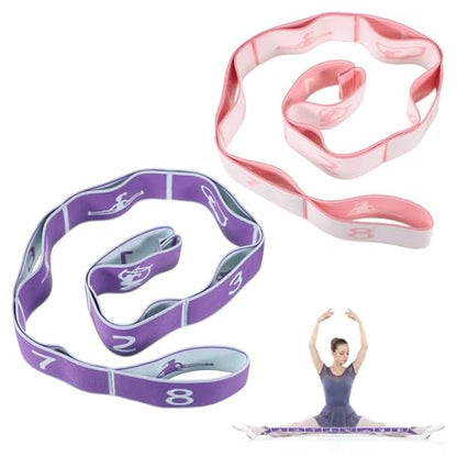 2pcs 8-Loop Elastic Resistance Band Stretching Strap Stretch Band Adjustable Stretch Bands for Dance Yoga Ballet Gymnastics Exercise Training Resistance Strap Leg Arm Stretching Equipment