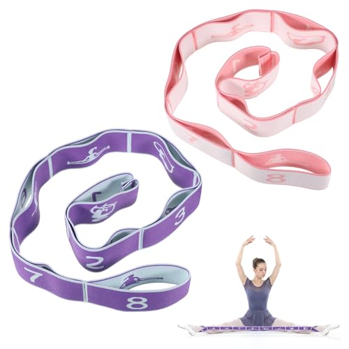2pcs 8-Loop Elastic Resistance Band Stretching Strap Stretch Band Adjustable Stretch Bands for Dance Yoga Ballet Gymnastics Exercise Training Resistance Strap Leg Arm Stretching Equipment