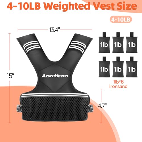 Adjustable Weighted Vest for Women and Men,4-10lb/11-20lb/20-32lb Rucking Vest with 6 Ironsand Weights for Running, Walking, Workout and Strength Training
