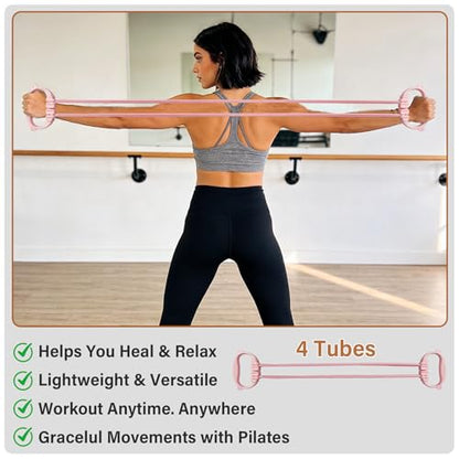 Home Pilates Kit, 15-Inch Pilates Ring with 2 Pilates Ball,2 massageballs,3 Resistance Bands for Toning Arms, Thighs/Legs & Core,1 Detachable Tension Strap