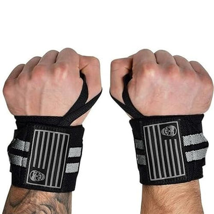 Gymreapers Weightlifting Wrist Wraps (IPF Approved) Professional Quality Wrist Support with Heavy Duty Thumb Loop - Best Wrap for Powerlifting Competition, Strength Training, Bodybuilding - color: Gray/Usa