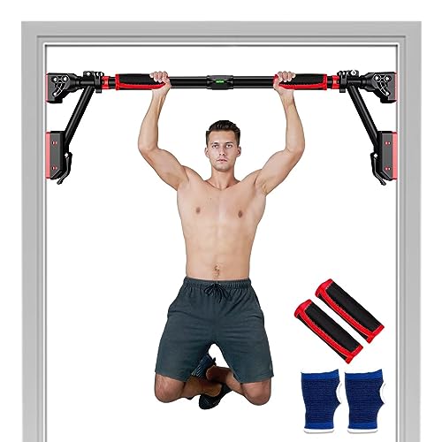 Pull Up Bar - Two-way Support Strength Training Chin up Bar for Doorway without Screws, Portable Pullup Bar for Home Gym Exercise Fitness with Level Meter, Adjustable Width, Max Load 880 LBS