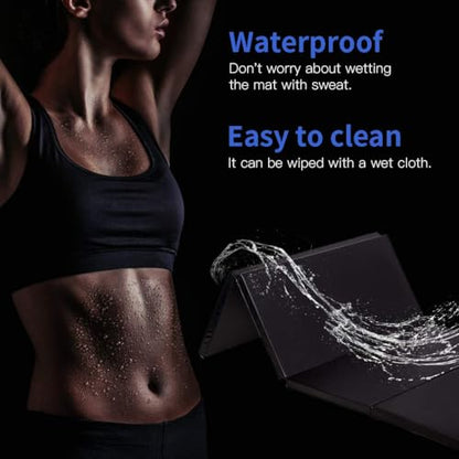 Exercise Mat 2'x6'/4'x8'/4'x10' Gymnastics Mat Folding Gymnastics Tumbling Mats 1.6"-2" Thick PU Leather Yoga Mat Portable With Carrying Handles for home Workout outdoor Yoga Pilates