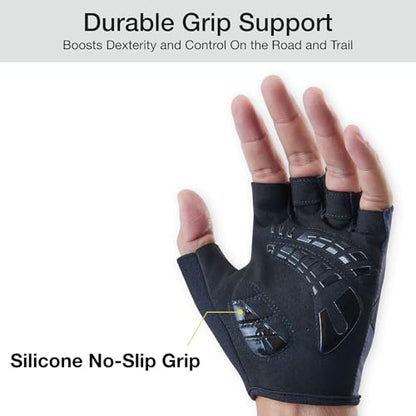 OOZi Fingerless Cycling Gloves – Breathable Bike Gloves with Shock-Absorbing Padded Palm and Silicone Grip – Road and Mountain Bicycle Gloves for Men & Women
