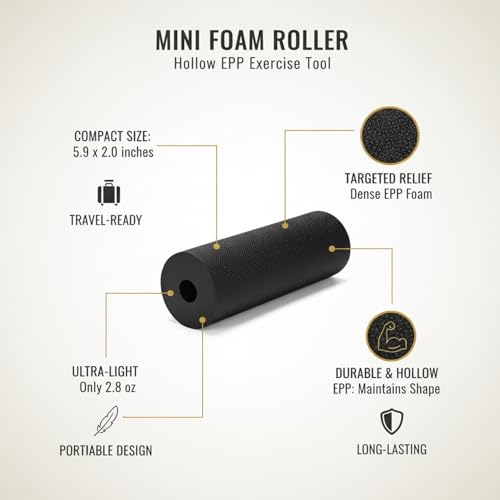 Mini Hollow EPP Foam Roller, 5.9 x 2.0 Inch Portable Exercise Tool for Travel, Gym, and Yoga (Black)