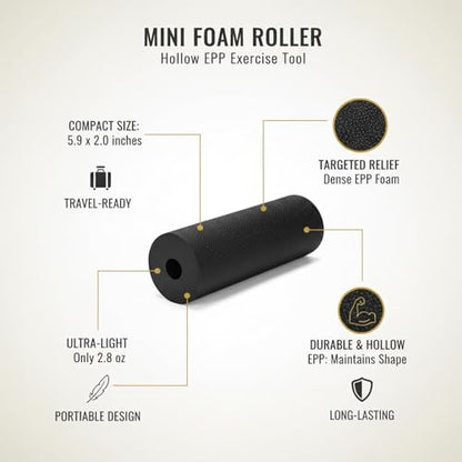 Mini Hollow EPP Foam Roller, 5.9 x 2.0 Inch Portable Exercise Tool for Travel, Gym, and Yoga (Black)