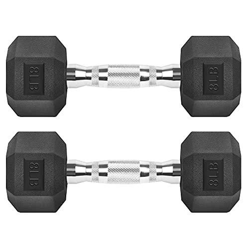 Hex Dumbbells Rubber Coated Cast Iron Hex Black Dumbbell Free Weights for Exercises - style: 8 Pounds / Pair