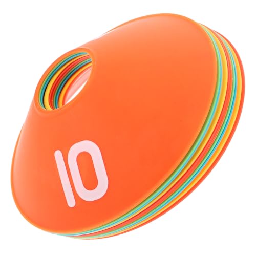 10pcs Soccer Training Discs and Cones Set, Flat Numbered Spot Markers 1-10 for Football and Basketball Agility Drills, Sturdy Plastic Sports Equipment for Outdoor Field Practice