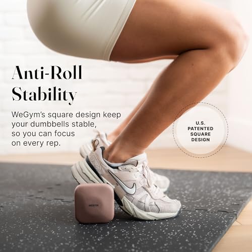 WeGym SafeGrip Square Dumbbells with Anti Slip Handles, Aesthetic Free Weights for Home Workouts, Stable Design Prevents Rolling during Floor Exercises - color: Rose, style: 8LB Pair