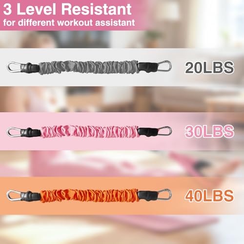 Upgraded Durable Pedal Resistance Band with Padded Handle, 3 Tubes 20/30/40LBS Bands for Abdomen, Waist, Arm, Core/ABS, Legs, Glutes Workout - Sit Up Exercise Equipment for Women