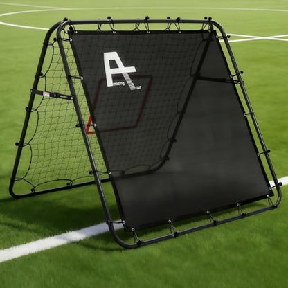 Adjustable Soccer Rebound Net | Double-Angle Soccer Trainer with Steel Frame | Portable Folding Rebounder for Passing & Shooting Practice | Outdoor Sports Equipment for Youth & Adult