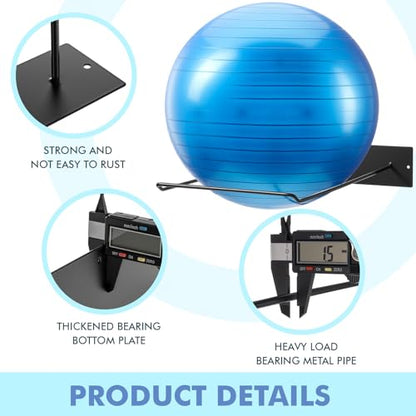 Threan Metal Medicine Ball Rack Wall Mounted 16.6'' Large Yoga Storage Ball Rack Thickened Black Sport Exercise Equipment Holder for Home Gyms Studios Space